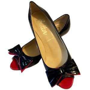 Butter Italian Peep Toe Heels in Red and Navy, size 8